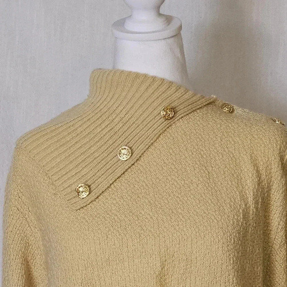 Vintage Hunters Run Gold Long Sleeve Button Cowl Neck Womens Sweater Sz M - Picture 2 of 12